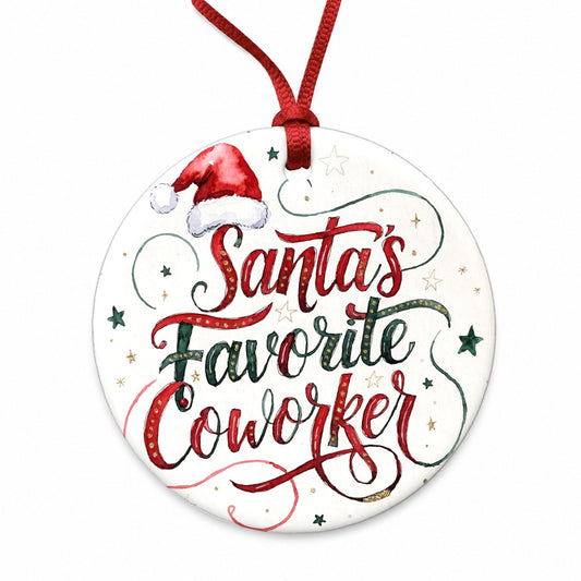 Santa's Favorite Coworker Christmas Round Ceramic Holiday Christmas Tree Ornament