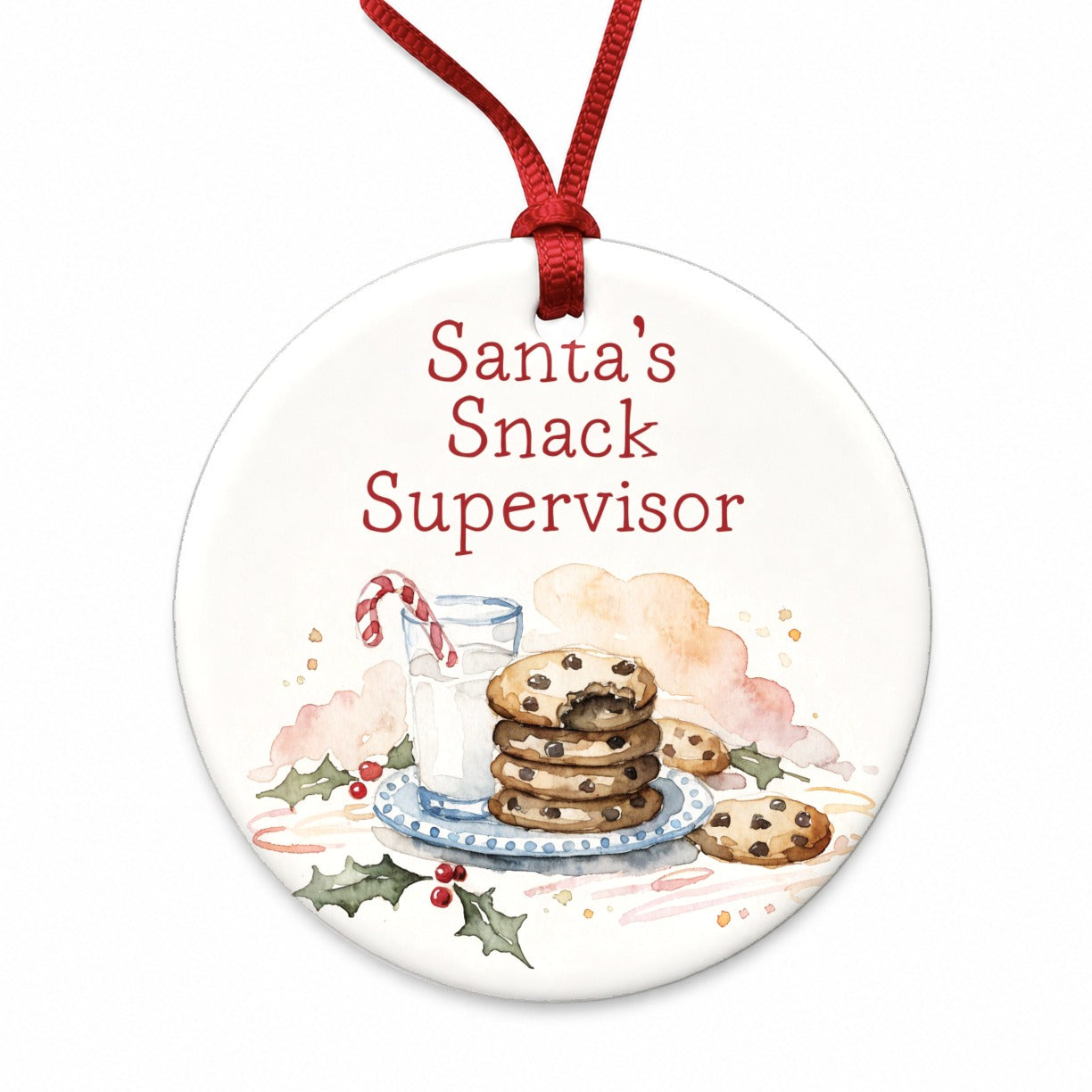 Santa's Snack Supervisor Christmas Funny Round Ceramic Holiday Christmas Tree Ornament