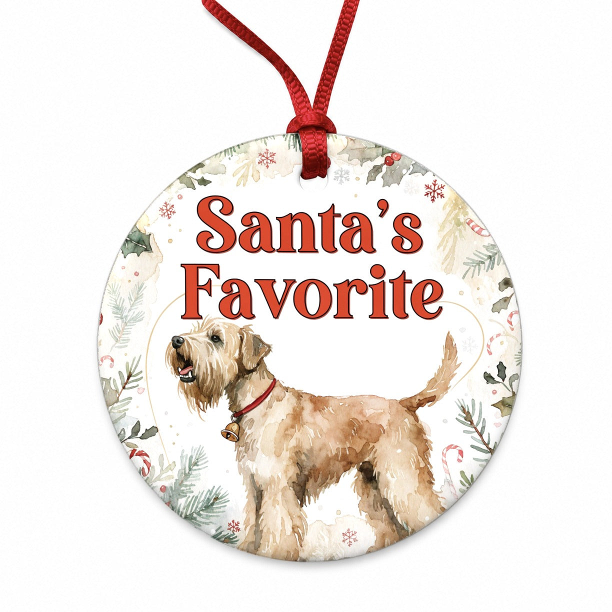 Soft Coated Wheaten Terrier Dog Christmas Santa's Favorite Round Ceramic Holiday Christmas Tree Ornament