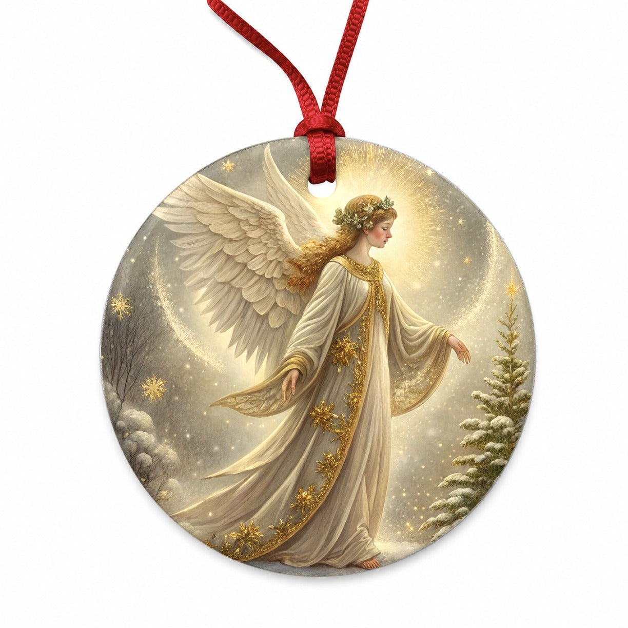 Vintage Christmas Angel Elegant Round Ceramic Holiday Christmas Tree Ornament
