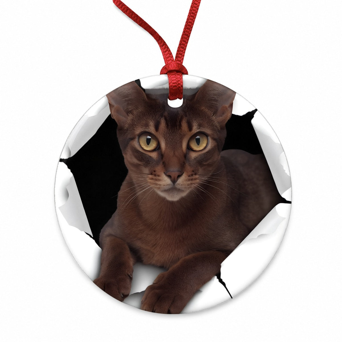 Abyssinian Cat Breakout Round Ceramic Holiday Christmas Tree Ornament