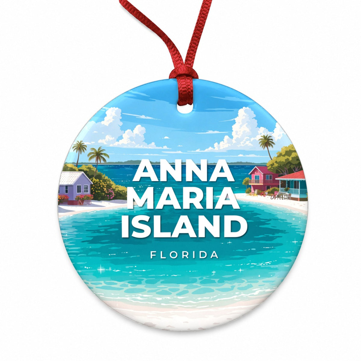 Anna Maria Island Florida Travel Round Ceramic Holiday Christmas Tree Ornament