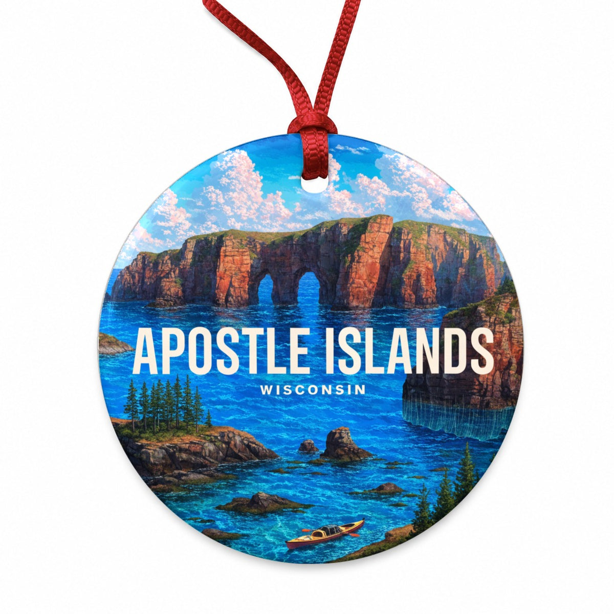 Apostle Islands Wisconsin Travel Round Ceramic Holiday Christmas Tree Ornament