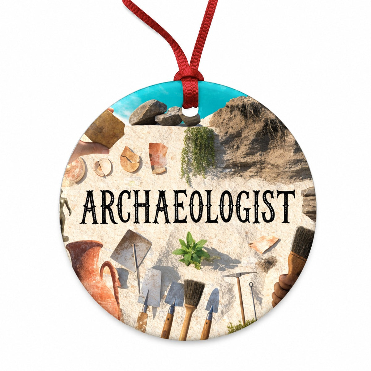 Archaeologist Round Ceramic Holiday Christmas Tree Ornament