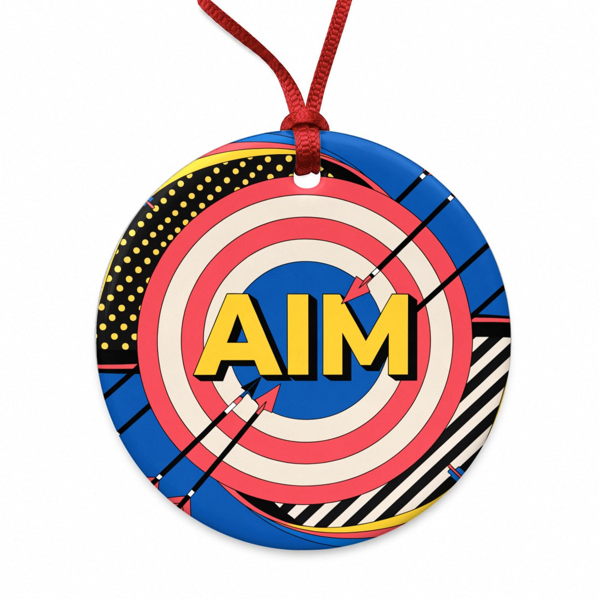Archery Bow Arrow Target Round Ceramic Holiday Christmas Tree Ornament