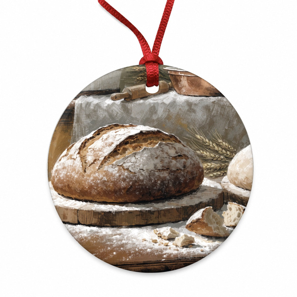 Artisan Bread Baking Round Ceramic Holiday Christmas Tree Ornament