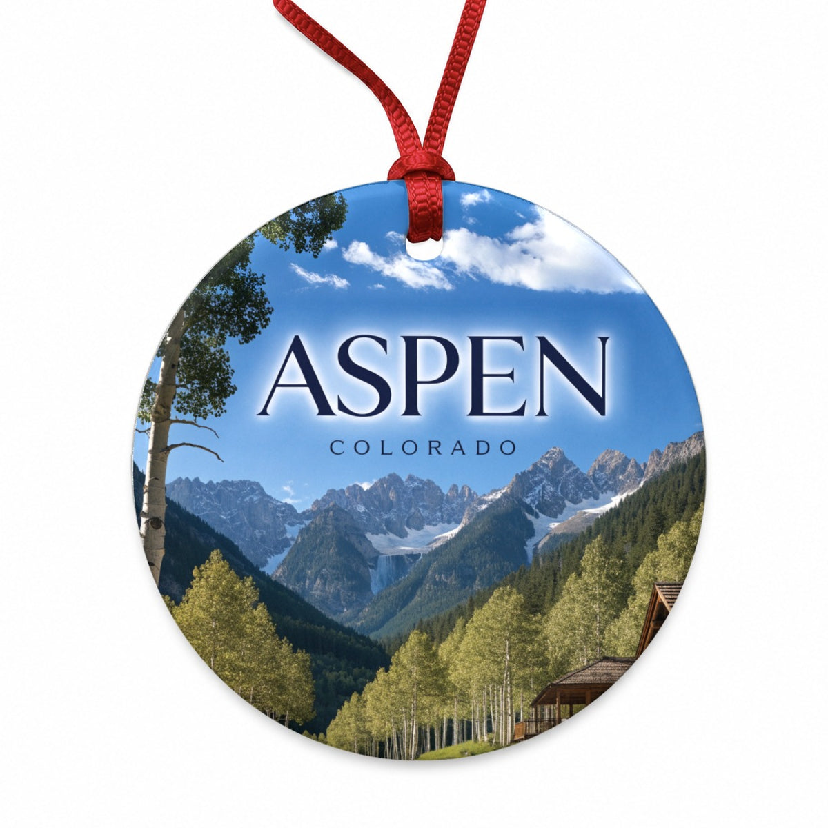 Aspen Colorado Mountains Travel Round Ceramic Holiday Christmas Tree Ornament