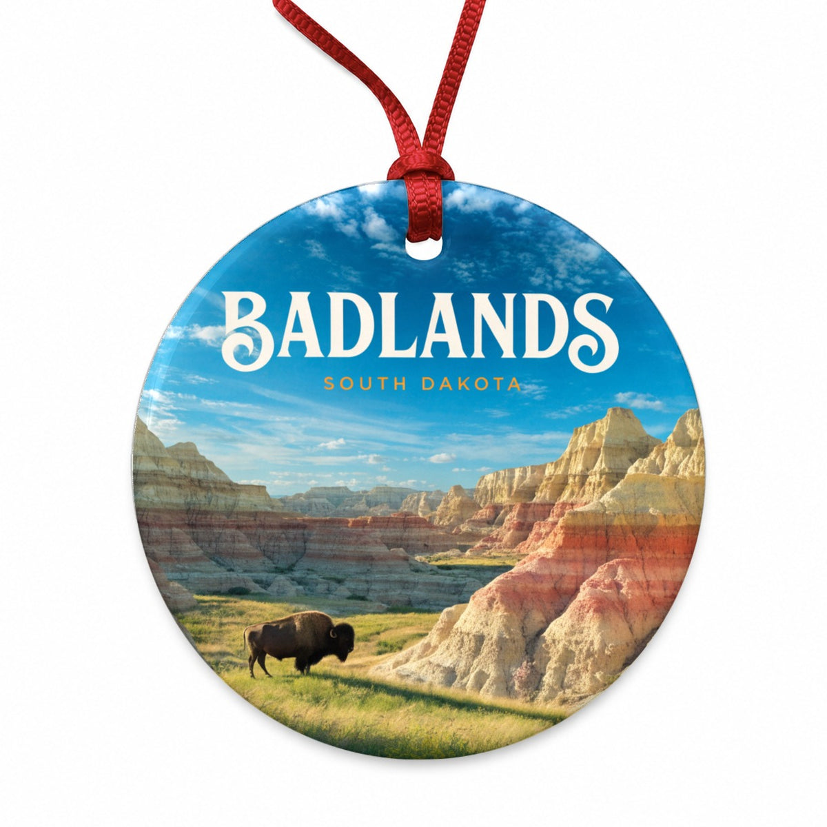 Badlands South Dakota Travel Round Ceramic Holiday Christmas Tree Ornament