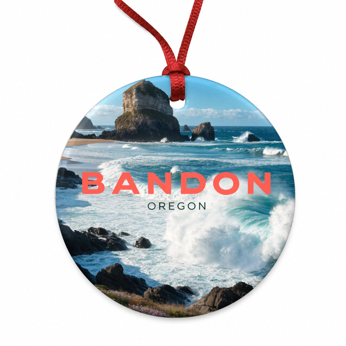 Bandon Oregon Travel Round Ceramic Holiday Christmas Tree Ornament