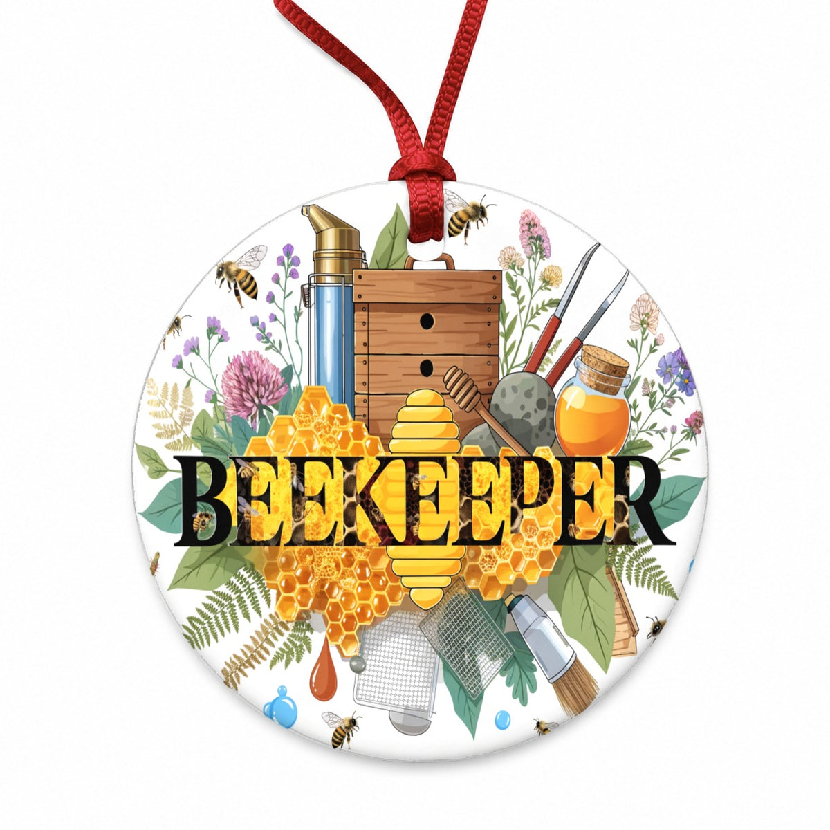 Beekeeper Round Ceramic Holiday Christmas Tree Ornament