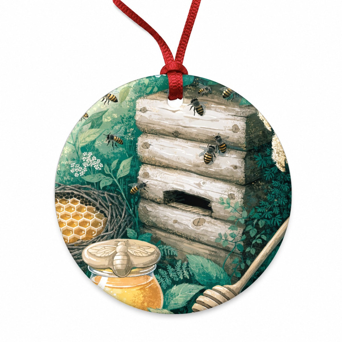 Beekeeping Honey Bee Round Ceramic Holiday Christmas Tree Ornament