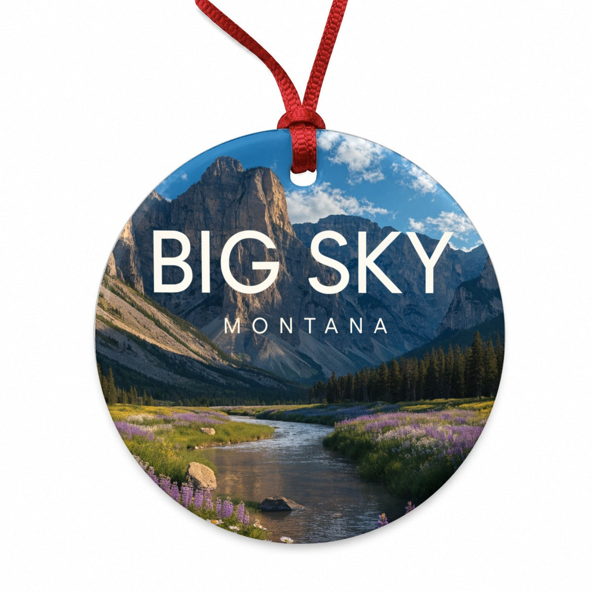 Big Sky Montana Travel Mountains Round Ceramic Holiday Christmas Tree Ornament