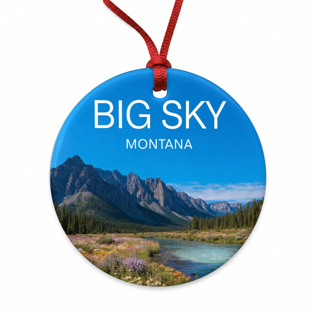 Big Sky Montana Travel Round Ceramic Holiday Christmas Tree Ornament