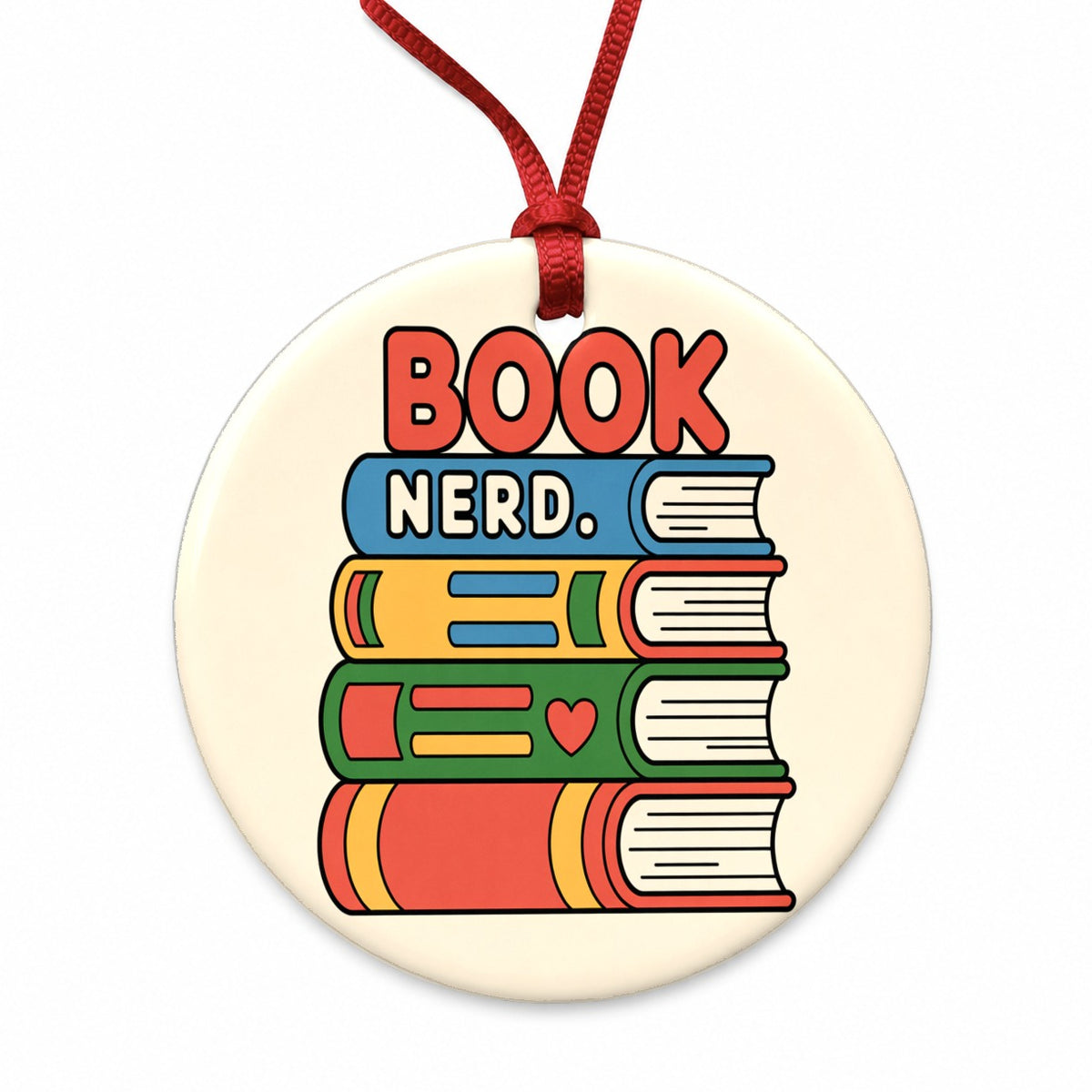 Book Nerd Reader Cute Funny Round Ceramic Holiday Christmas Tree Ornament
