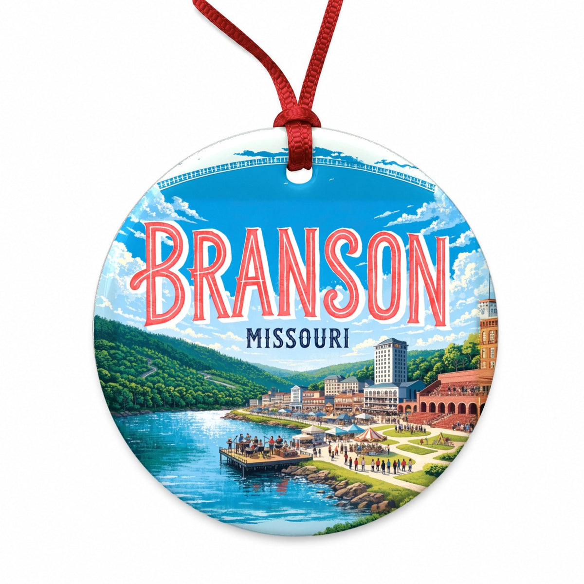 Branson Missouri Travel Round Ceramic Holiday Christmas Tree Ornament