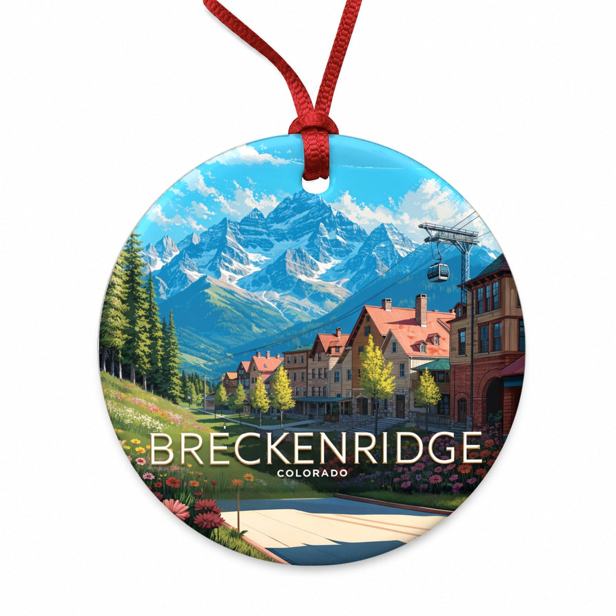 Breckenridge Colorado Travel Round Ceramic Holiday Christmas Tree Ornament
