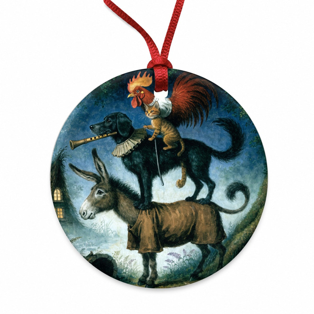 Bremen Town Musicians Round Ceramic Holiday Christmas Tree Ornament