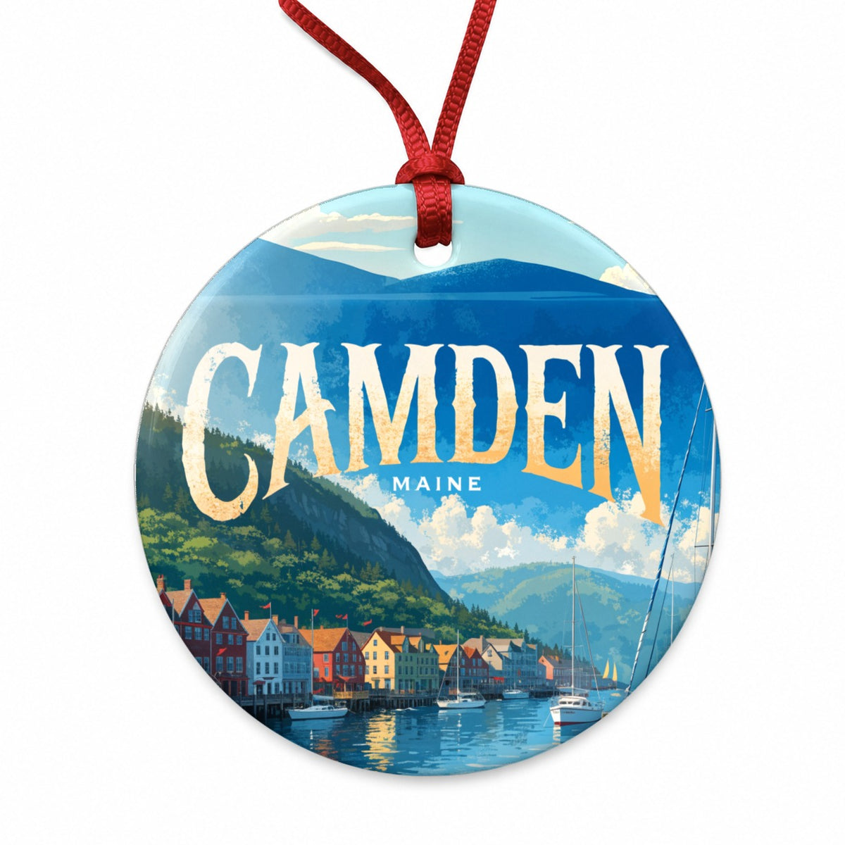 Camden Maine Travel Round Ceramic Holiday Christmas Tree Ornament