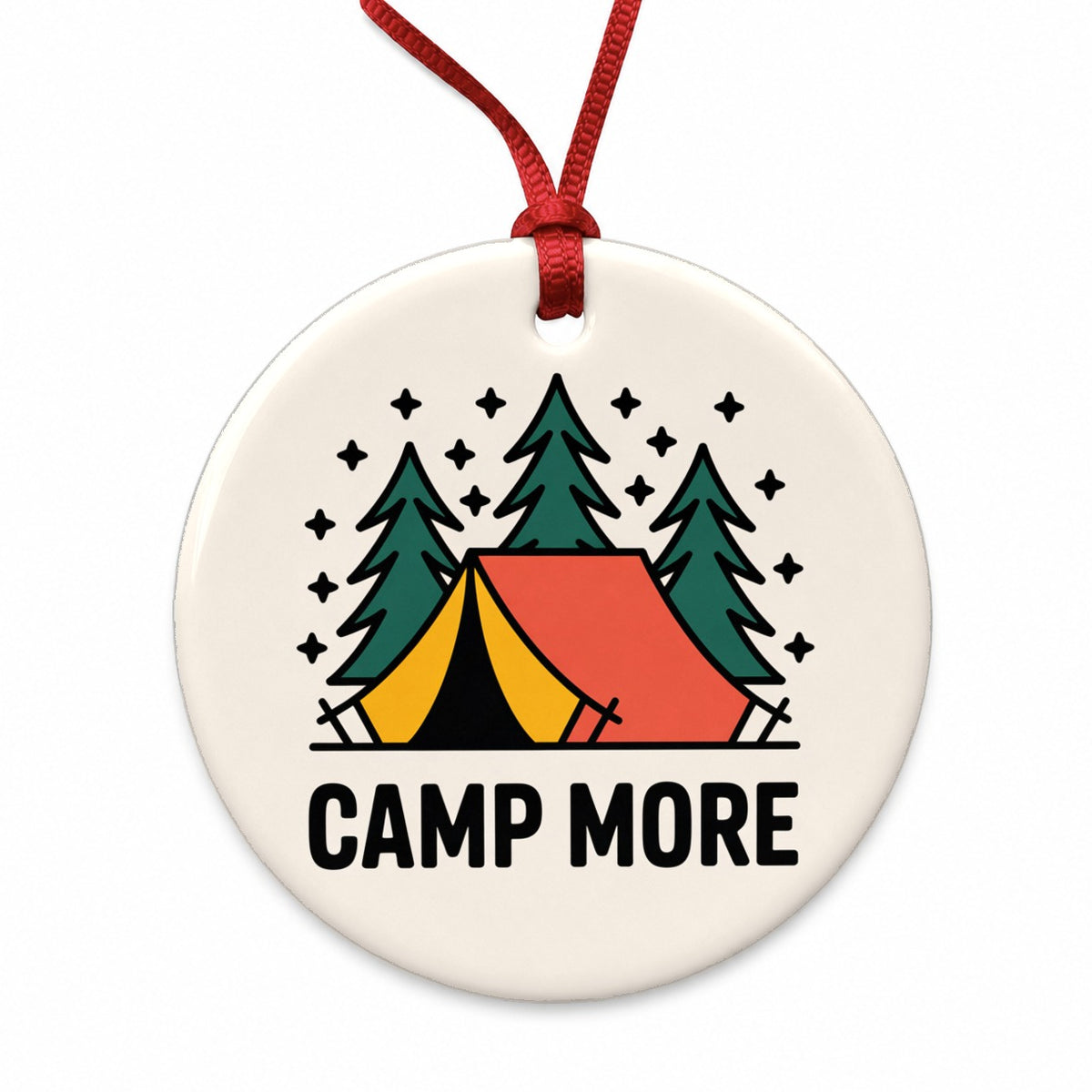 Camp More Camping Colorful Tent Round Ceramic Holiday Christmas Tree Ornament
