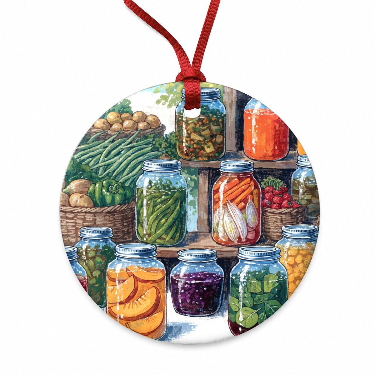 Canning Preserving Garden Round Ceramic Holiday Christmas Tree Ornament