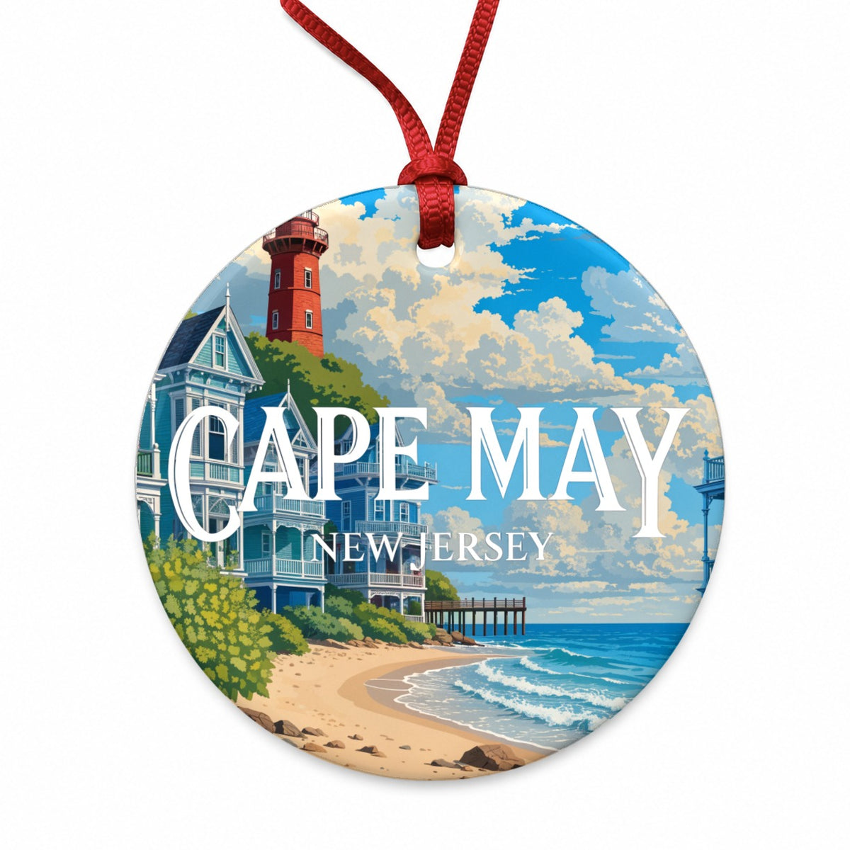 Cape May New Jersey Travel Round Ceramic Holiday Christmas Tree Ornament