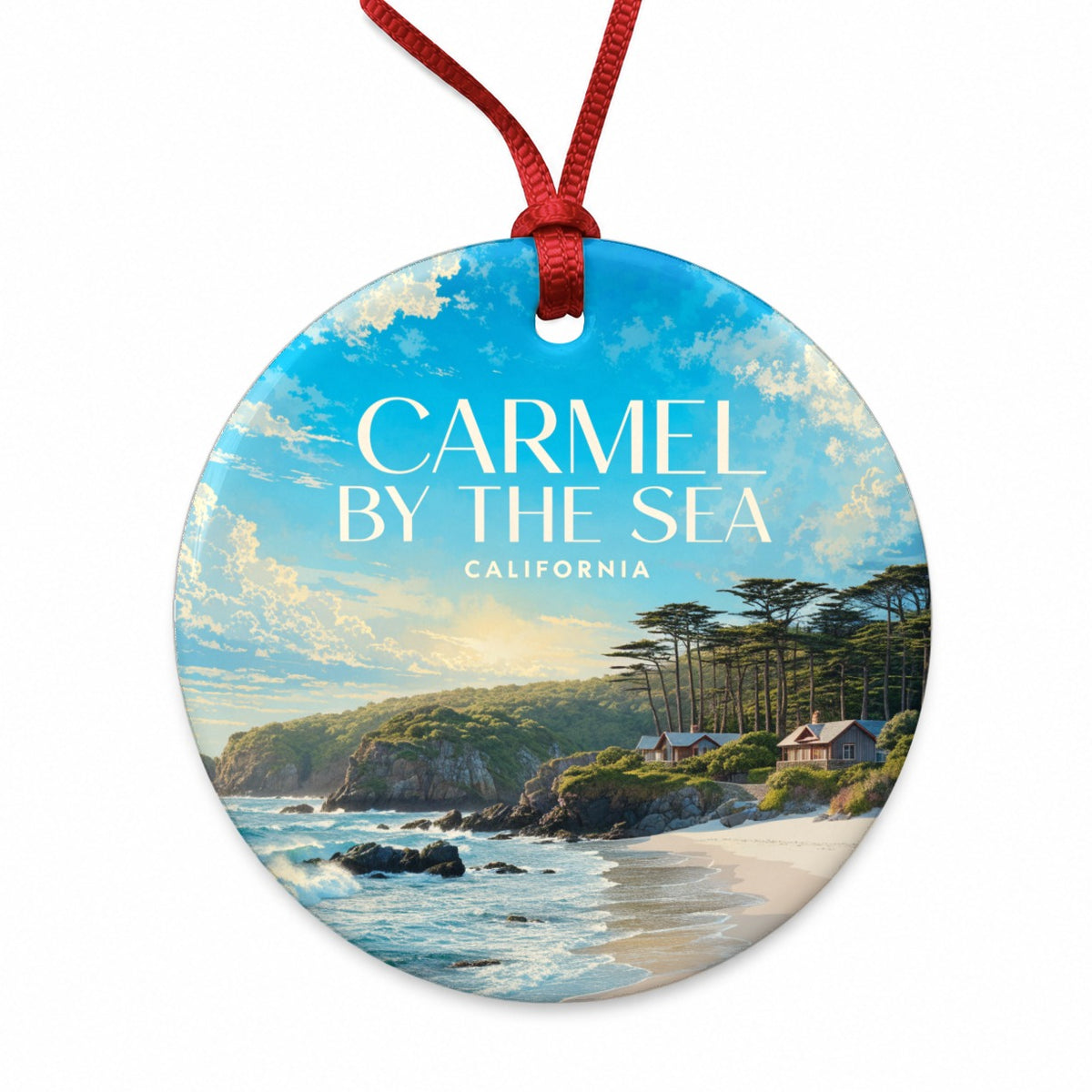Carmel by the Sea California Travel Round Ceramic Holiday Christmas Tree Ornament