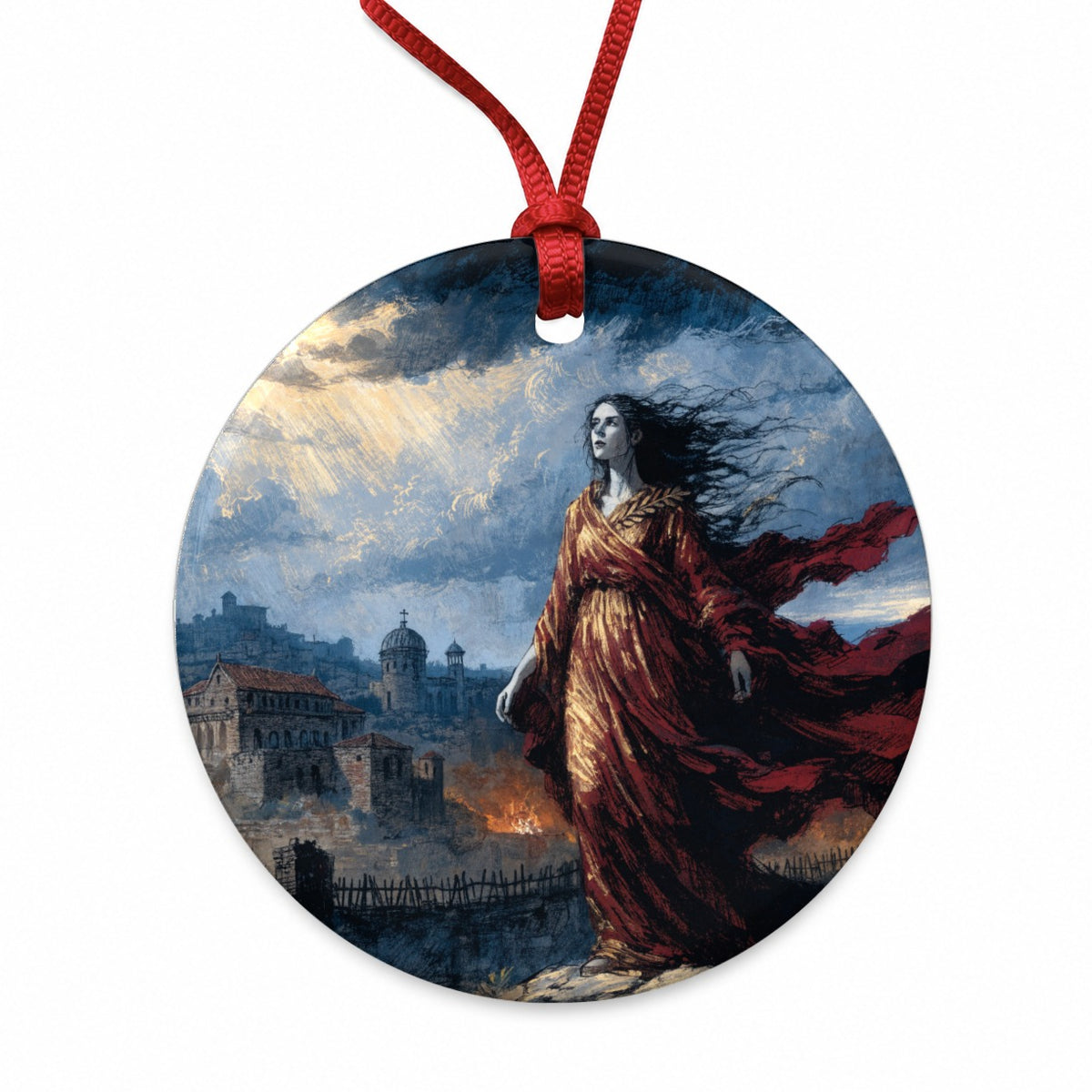 Cassandra Trojan Prophetess Round Ceramic Holiday Christmas Tree Ornament