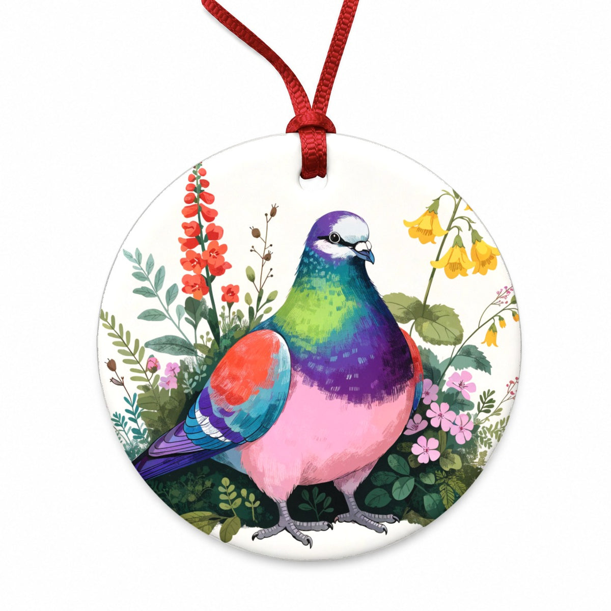 Charming Plump Pigeon Round Ceramic Holiday Christmas Tree Ornament