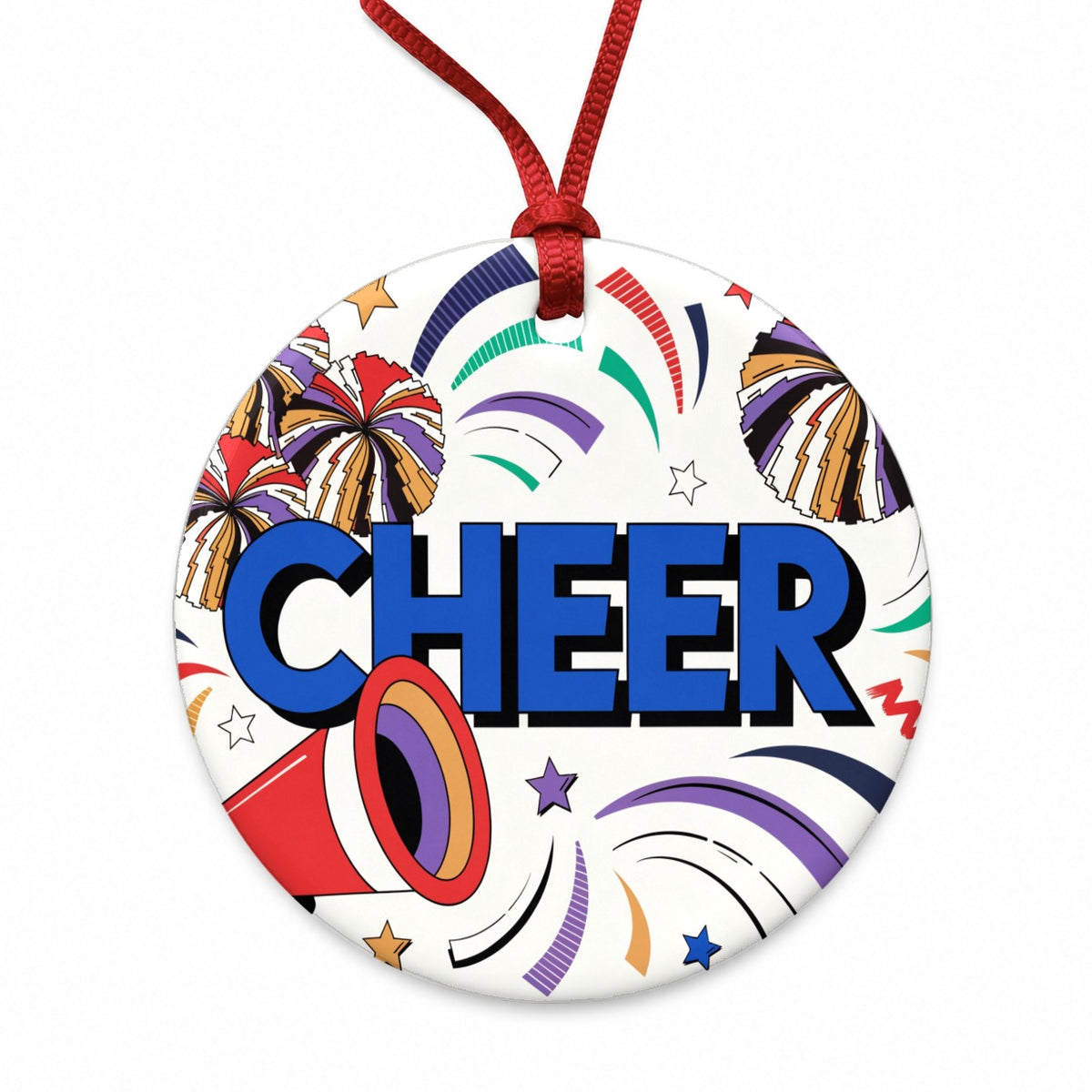 Cheer Cheerleader Colorful Round Ceramic Holiday Christmas Tree Ornament