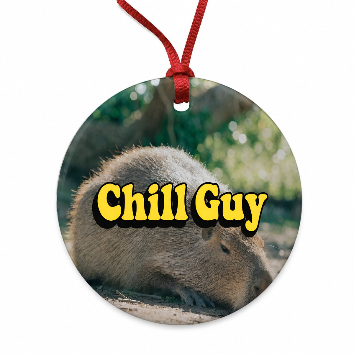 Chill Guy Capybara Funny Round Ceramic Holiday Christmas Tree Ornament