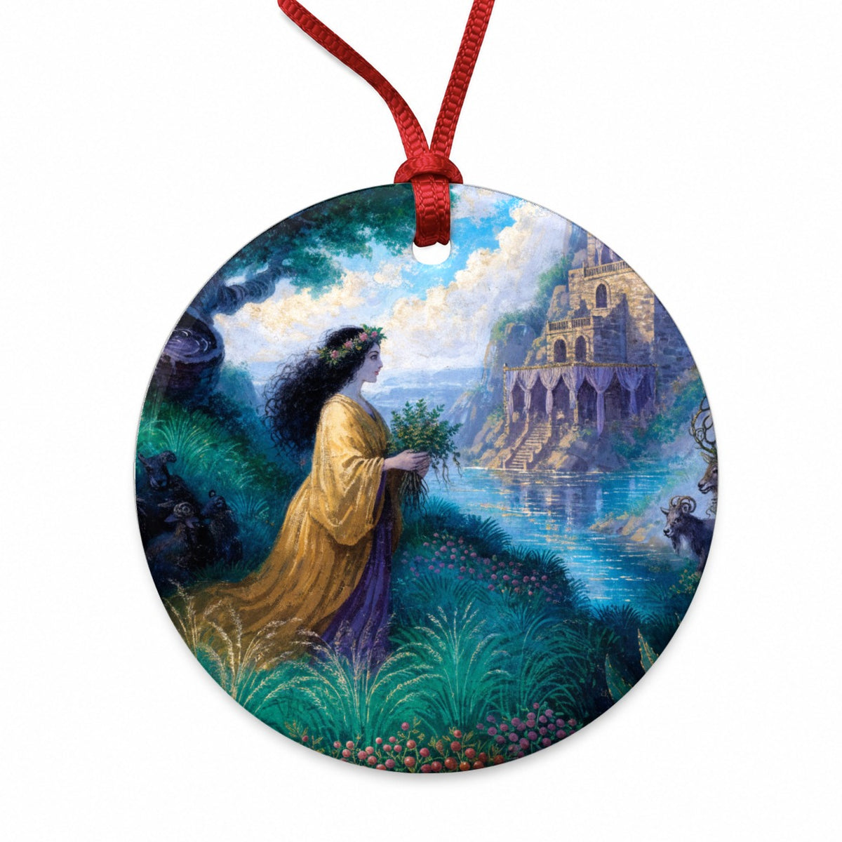 Circe Greek Enchantress Round Ceramic Holiday Christmas Tree Ornament