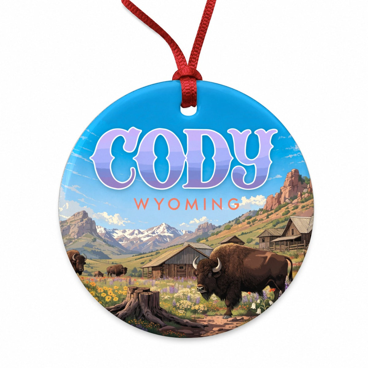 Cody Wyoming Travel Round Ceramic Holiday Christmas Tree Ornament