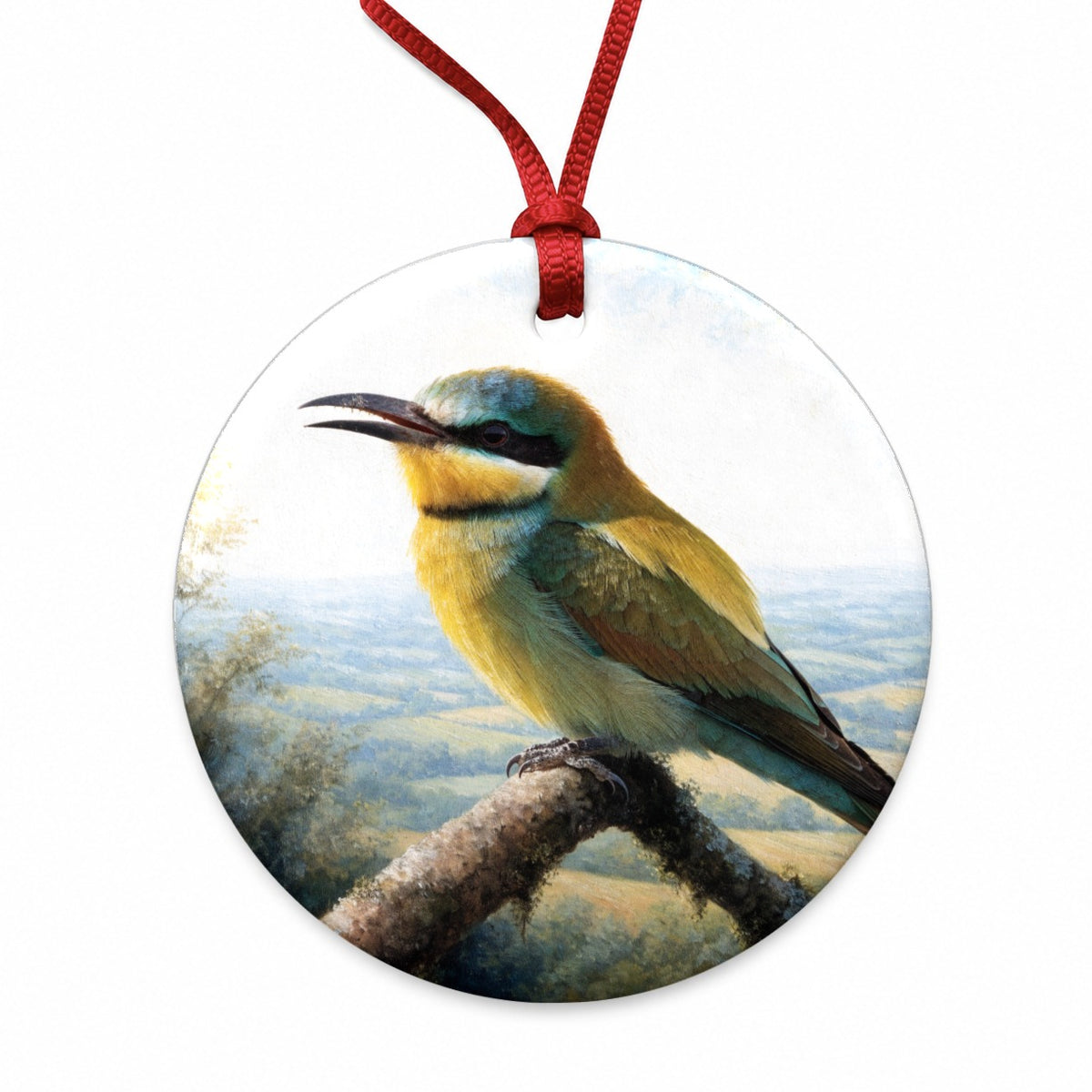 Colorful Bee Eater Round Ceramic Holiday Christmas Tree Ornament