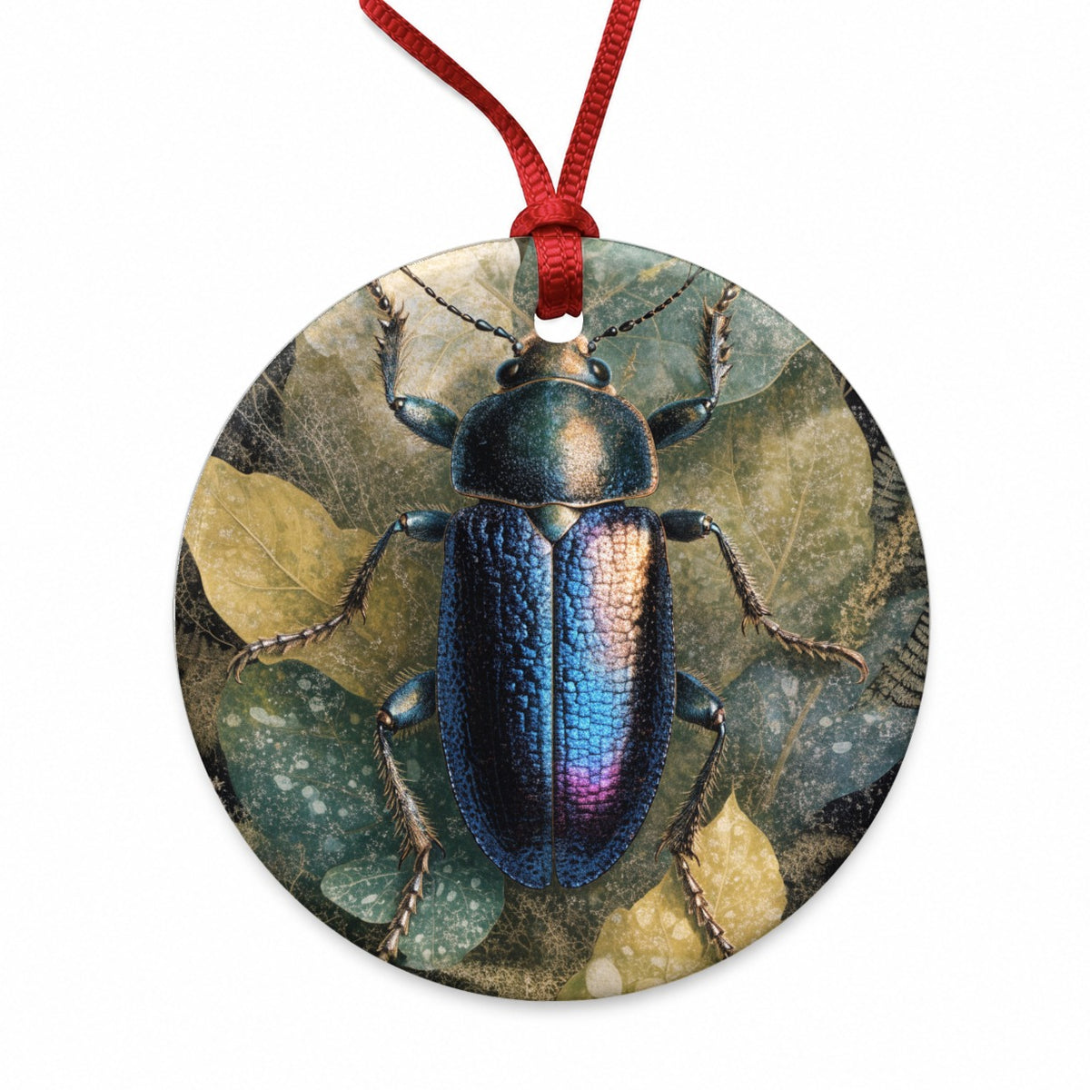 Colorful Beetle Top Down Round Ceramic Holiday Christmas Tree Ornament