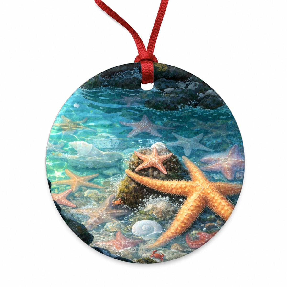 Colorful Coastal Tide Pool Round Ceramic Holiday Christmas Tree Ornament
