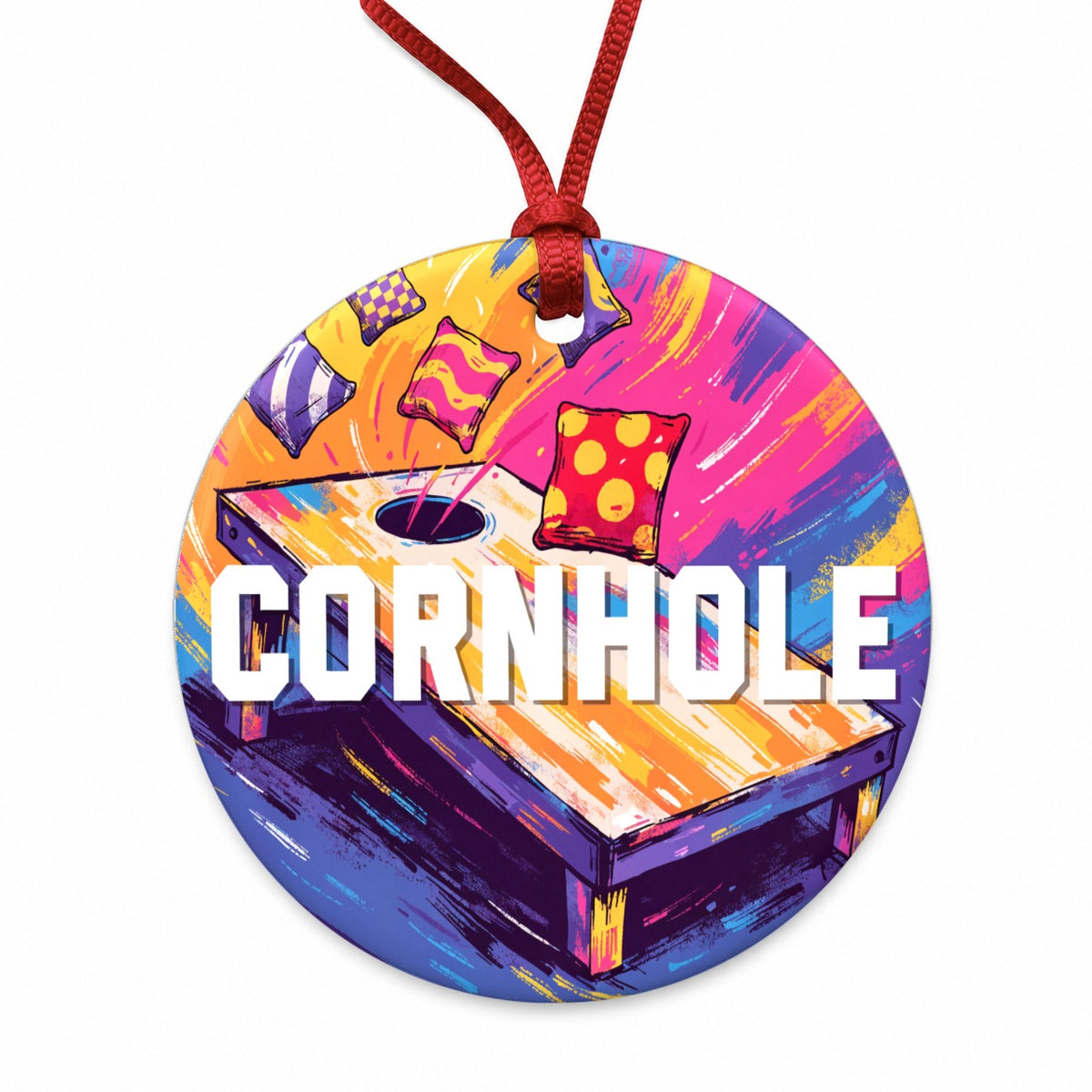 Cornhole Game Round Ceramic Holiday Christmas Tree Ornament