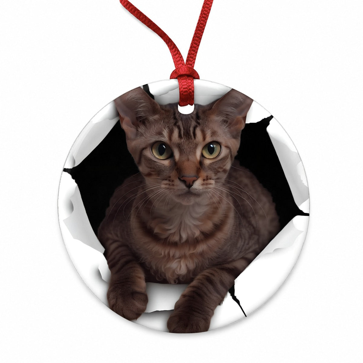 Cornish Rex Cat Breakout Round Ceramic Holiday Christmas Tree Ornament
