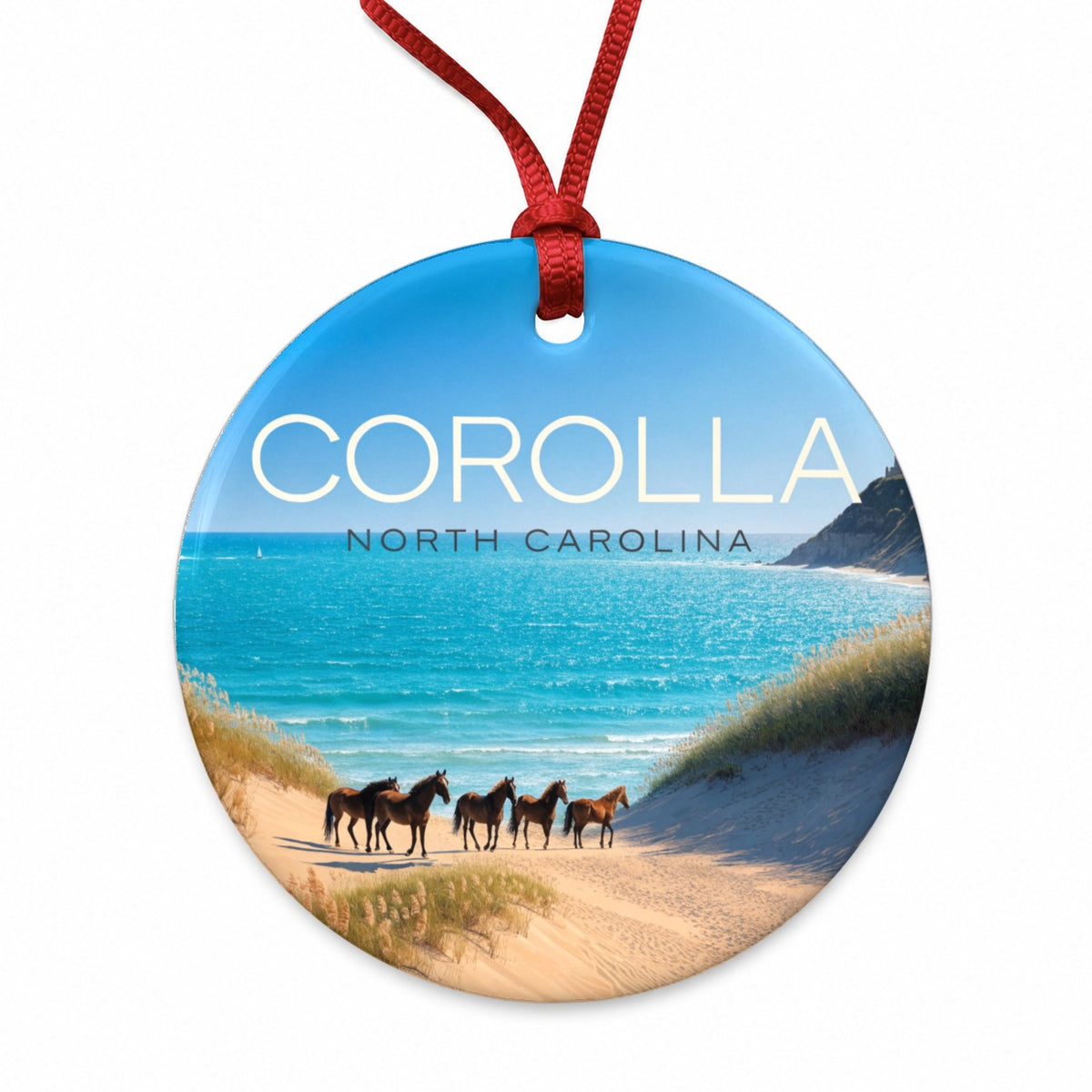 Corolla North Carolina Travel Round Ceramic Holiday Christmas Tree Ornament
