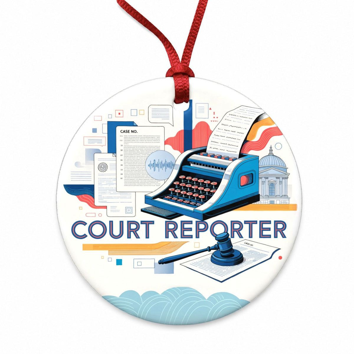 Court Reporter Round Ceramic Holiday Christmas Tree Ornament