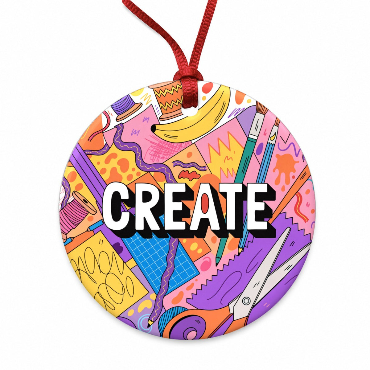 Create Artist Crafting Creative Round Ceramic Holiday Christmas Tree Ornament