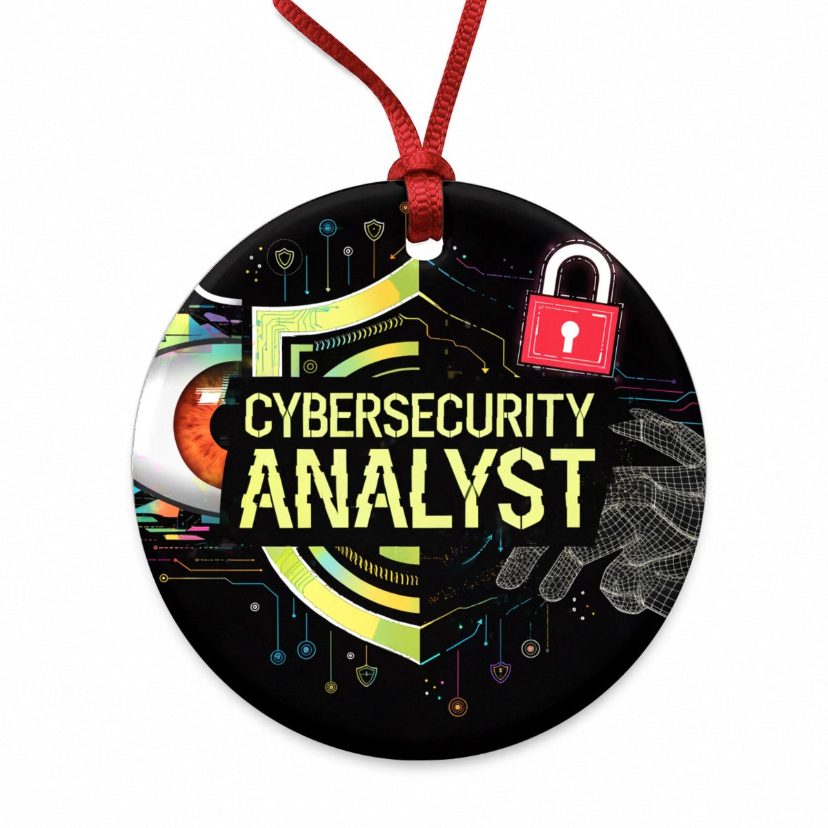 Cybersecurity Analyst Round Ceramic Holiday Christmas Tree Ornament