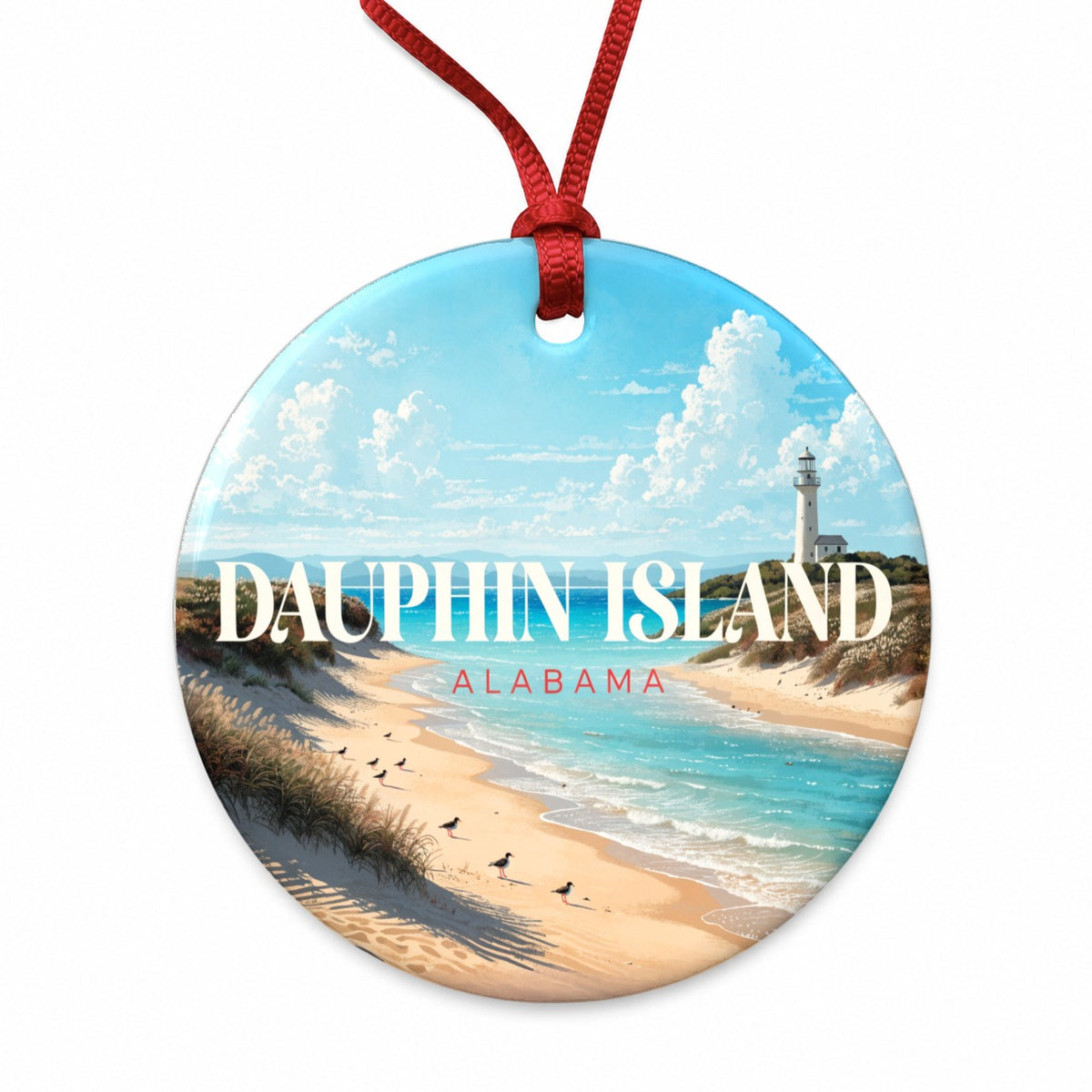 Dauphin Island Alabama Travel Round Ceramic Holiday Christmas Tree Ornament