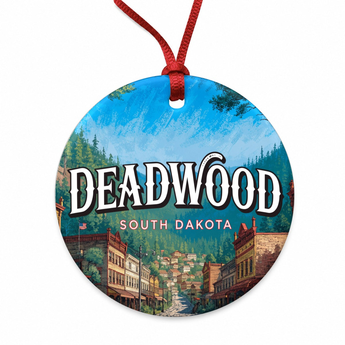 Deadwood South Dakota Travel Round Ceramic Holiday Christmas Tree Ornament