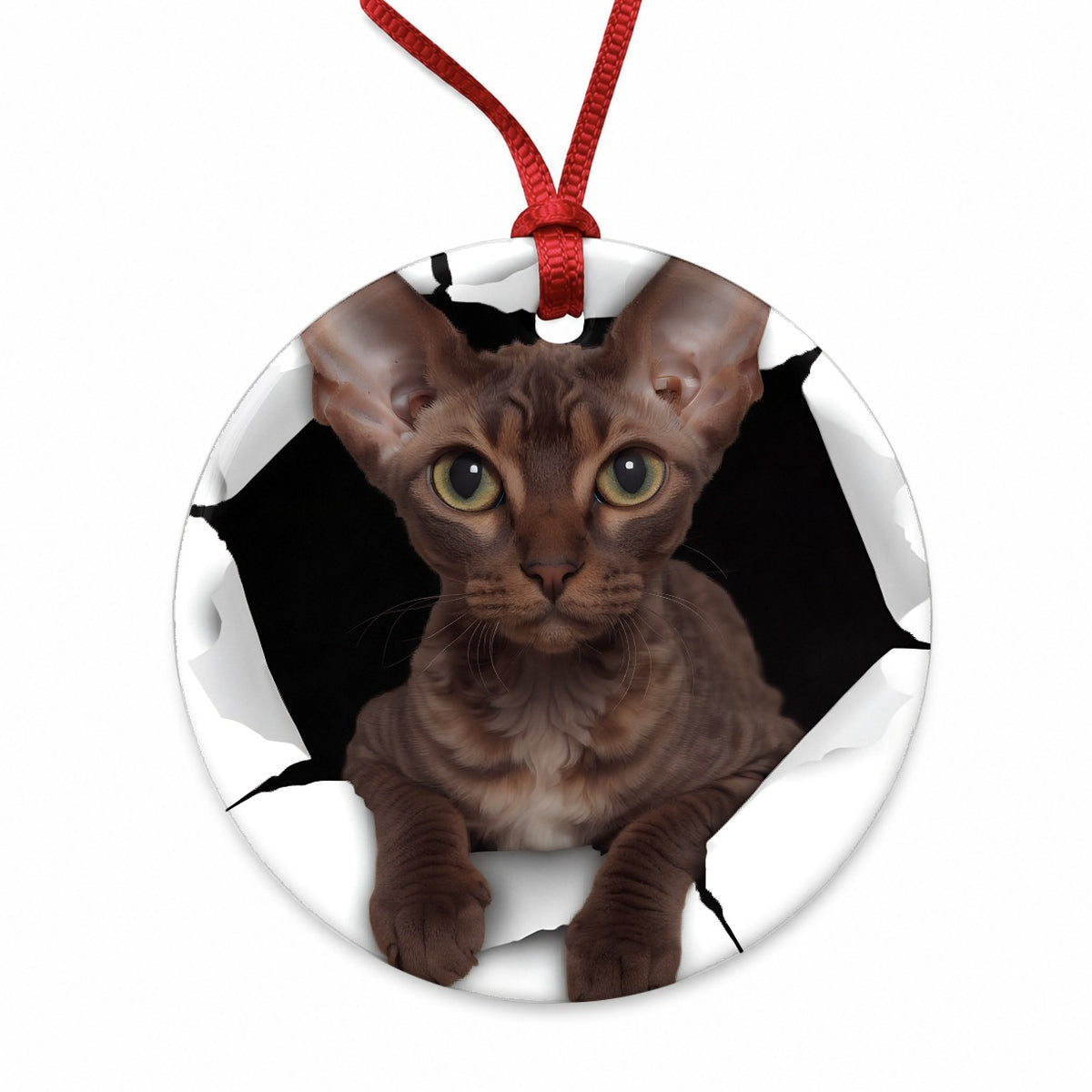 Devon Rex Cat Breakout Round Ceramic Holiday Christmas Tree Ornament