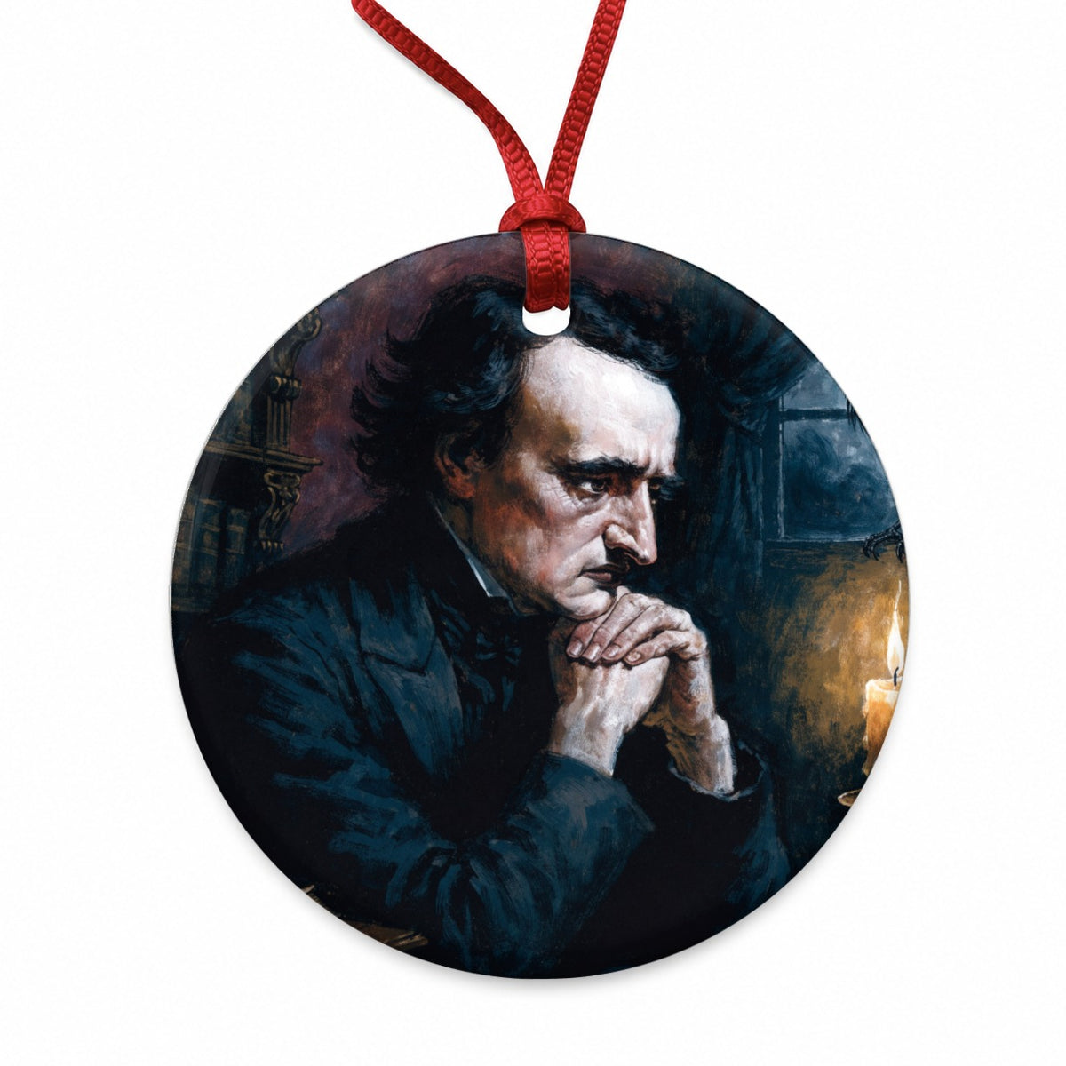 Edgar Allan Poe Author Round Ceramic Holiday Christmas Tree Ornament