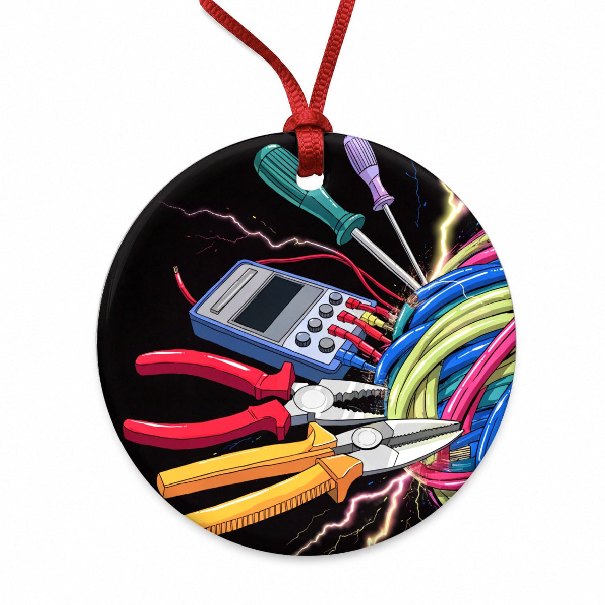 Electrician Tools Lightning Round Ceramic Holiday Christmas Tree Ornament
