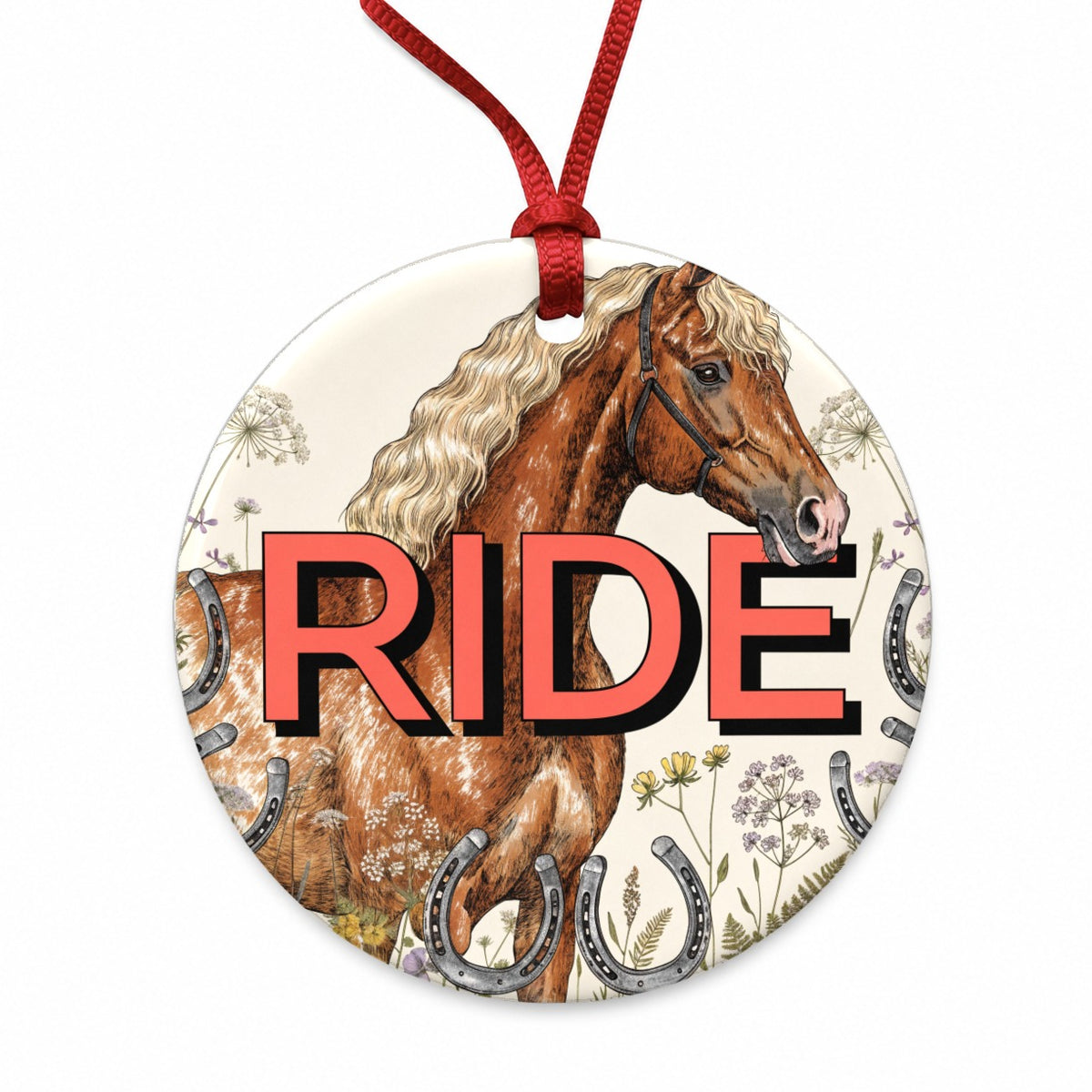 Equestrian Horse Riding Round Ceramic Holiday Christmas Tree Ornament