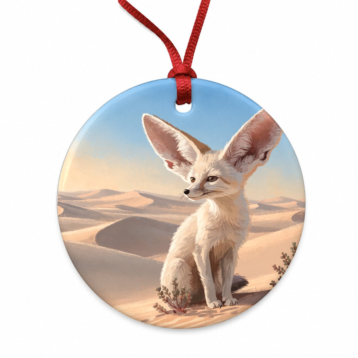 Fennec Fox Desert Round Ceramic Holiday Christmas Tree Ornament