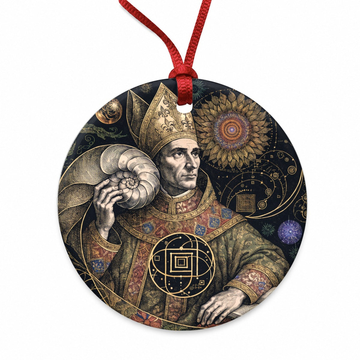 Fibonacci Mathematician Round Ceramic Holiday Christmas Tree Ornament