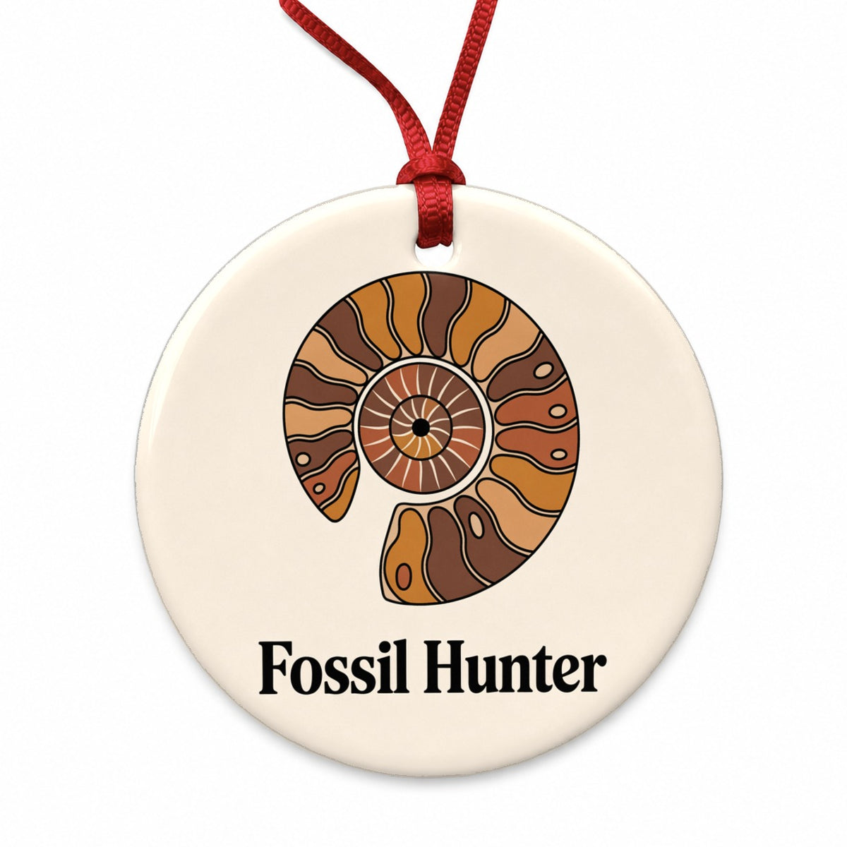 Fossil Hunter Ammonite Round Ceramic Holiday Christmas Tree Ornament